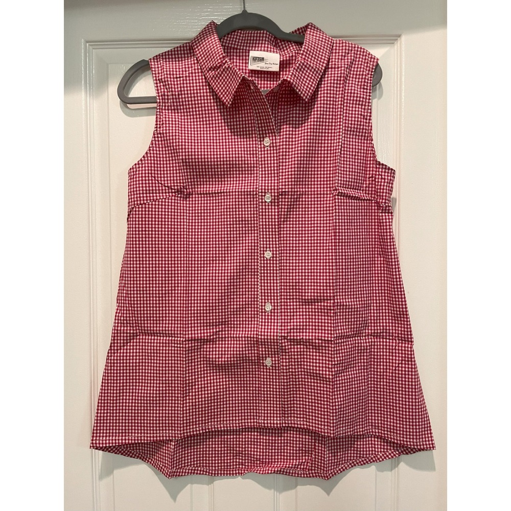 Ketch‎ The Spirit Blouse Womens 8 Sleeveless Gingham Plaid USA Made Red White